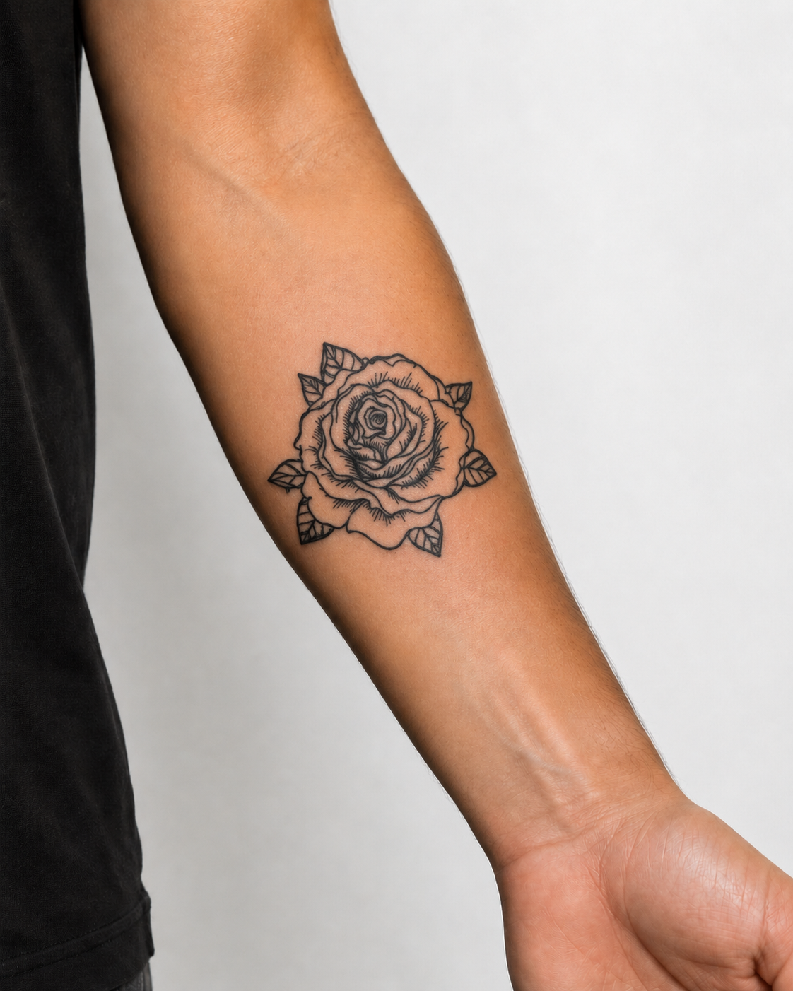 Tatouage éphémère Rose en Fleurs style traditionnel sur avant-bras femme, encre jagua végétale