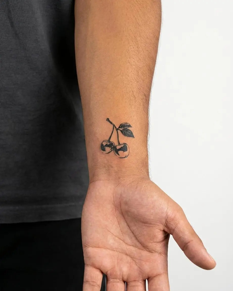 Tatouage éphémère cerises Y2K linework rétro