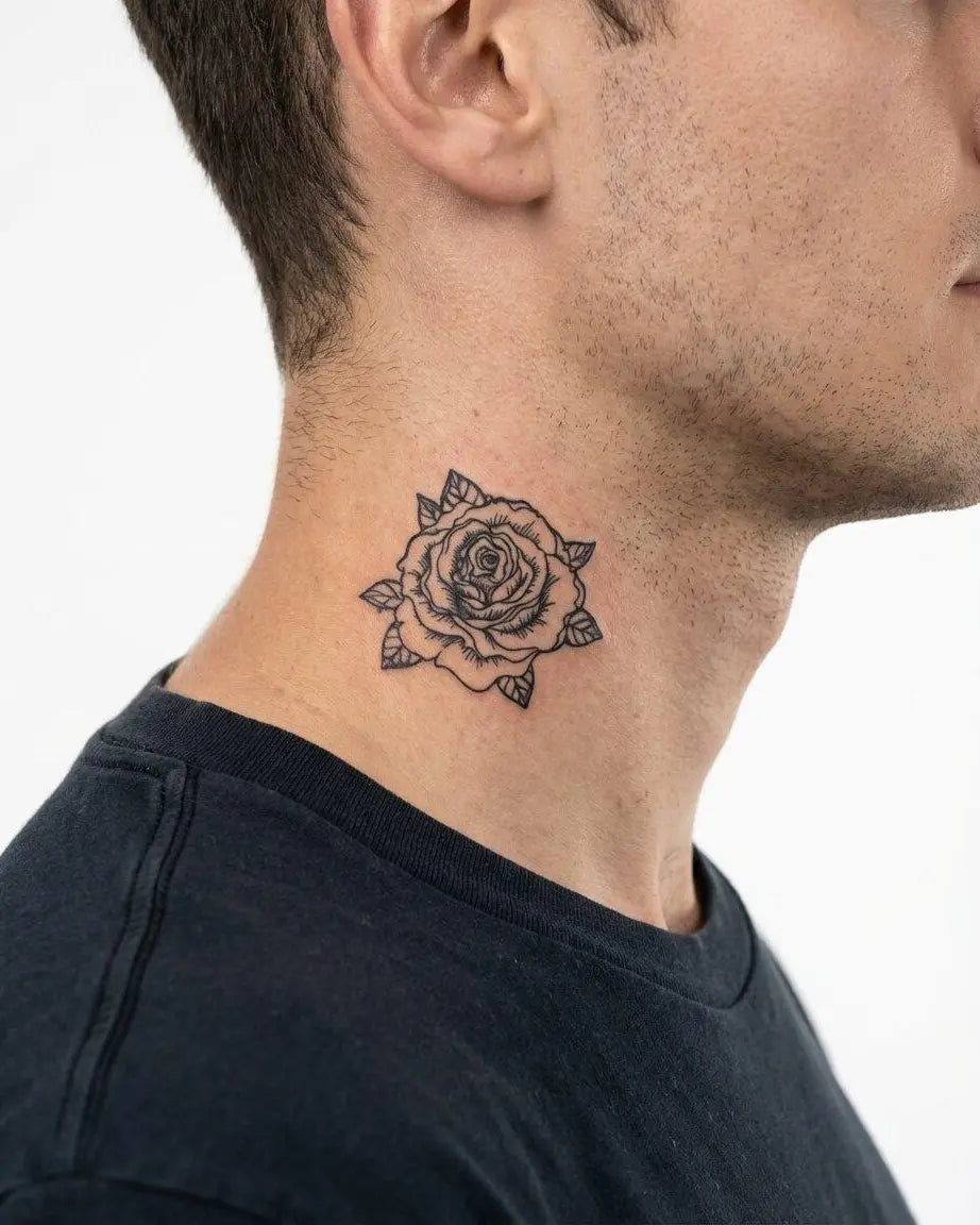 Tatouage éphémère rose en pleine floraison style traditionnel