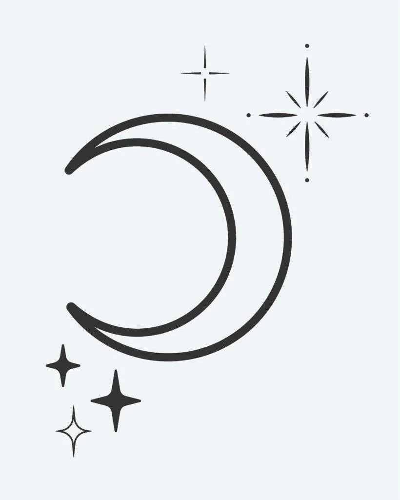 Tatouage éphémère lune et étoiles céleste minimaliste