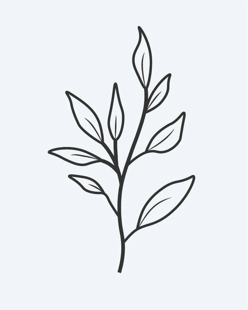 Tatouage éphémère branche feuilles fineline vue rapprochée